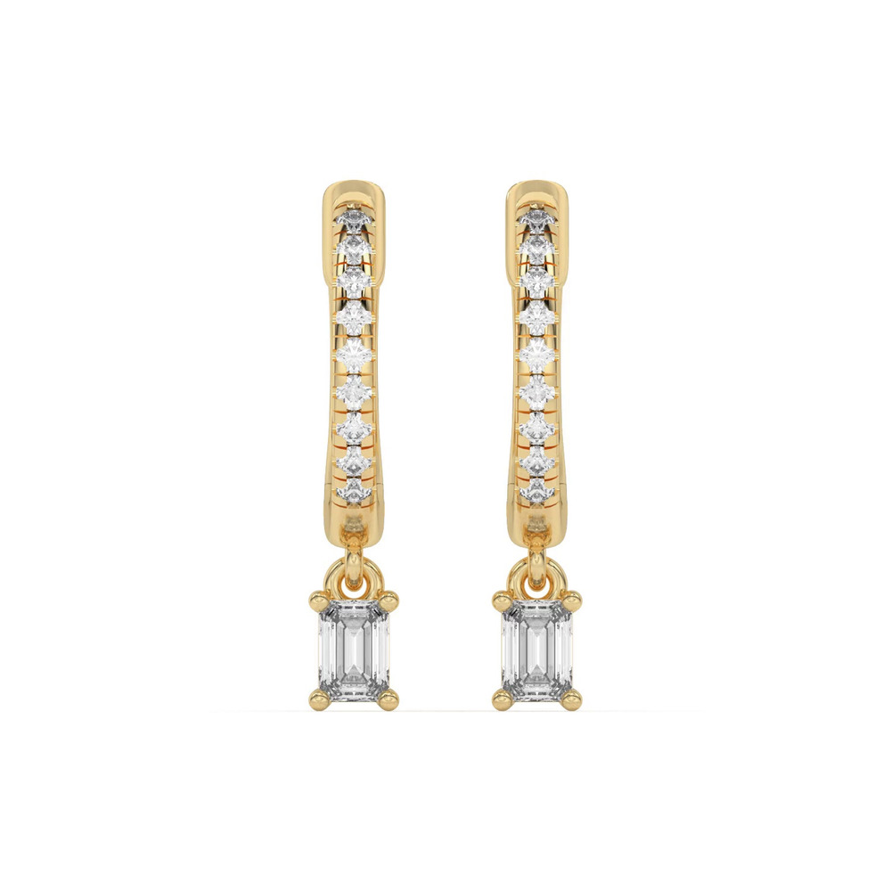 360 degree view of Emerald-Cut Lab Diamond Drop Huggie Earrings