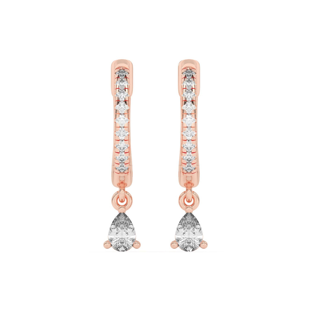 360 degree view of Pear-Shaped Lab Diamond Drop Huggie Earrings