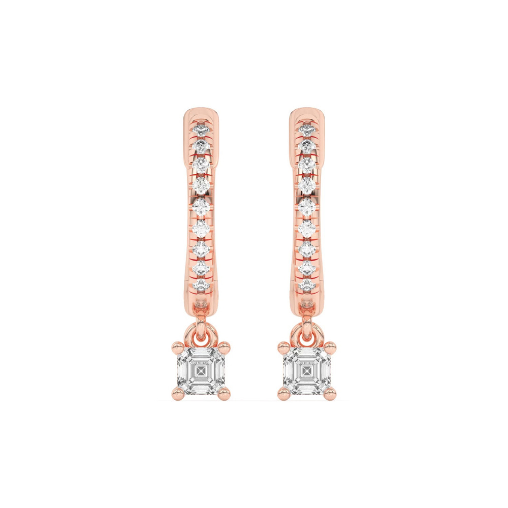360 degree view of Asscher-Cut Lab Diamond Drop Huggie Earrings