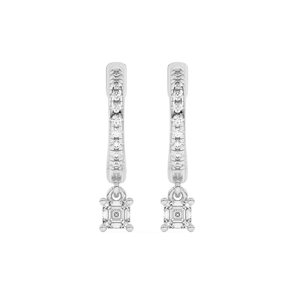 360 degree view of Asscher-Cut Lab Diamond Drop Huggie Earrings