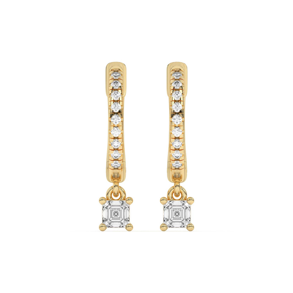 360 degree view of Asscher-Cut Lab Diamond Drop Huggie Earrings