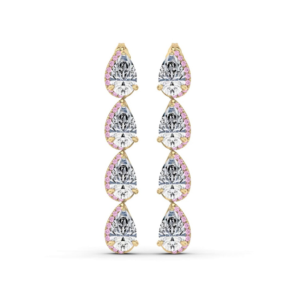 360 degree view of Lab Pink Sapphire Sweep Drop Earrings by Christian Siriano