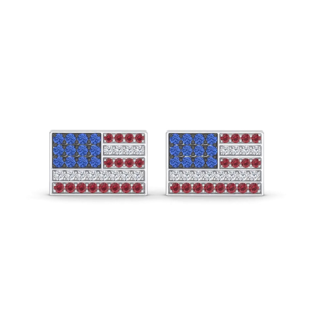 360 degree view of Americana Pavé Lab Diamond Flag Stud Earrings