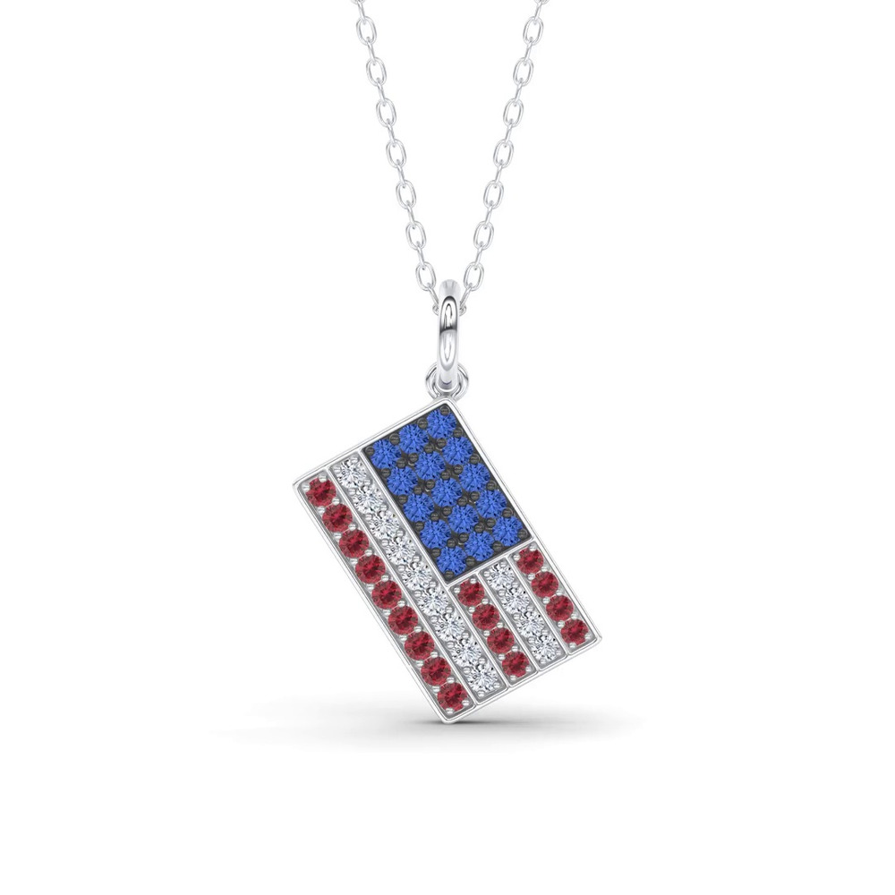 360 degree view of Americana Pavé Lab Diamond Flag Necklace
