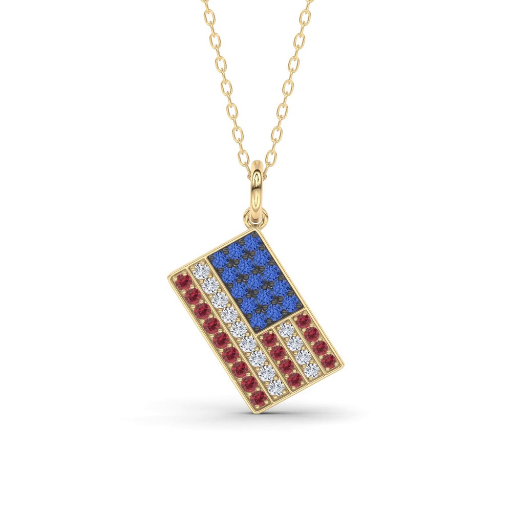 360 degree view of Americana Pavé Lab Diamond Flag Necklace