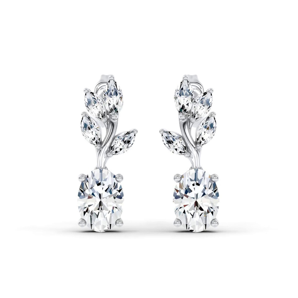 360 degree view of Hayden Curved Vine Oval Lab Diamond Silver Earrings