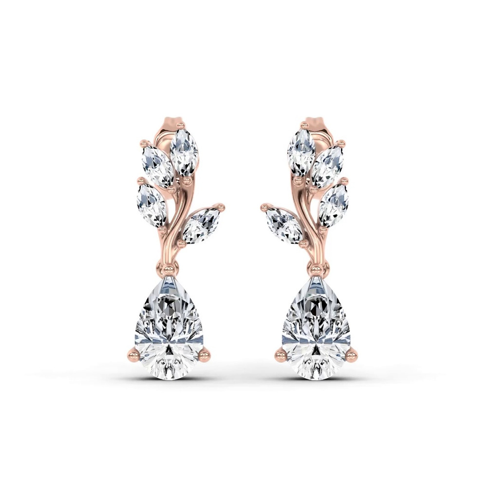 360 degree view of Hayden Curved Vine Pear Lab Diamond Earrings