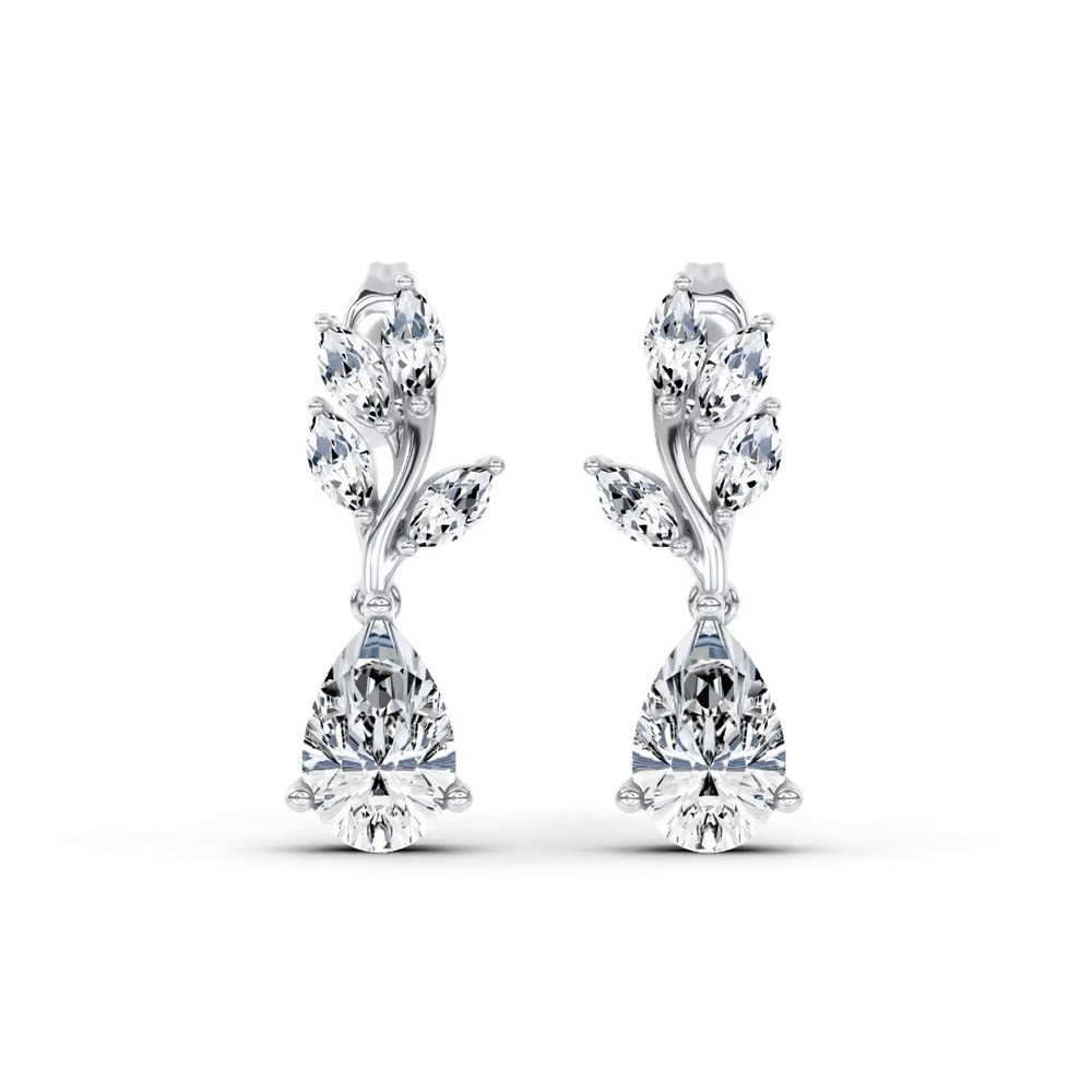 360 degree view of Hayden Curved Vine Pear Lab Diamond Earrings