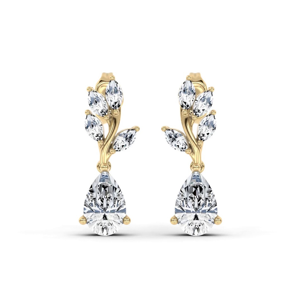 360 degree view of Hayden Curved Vine Pear Lab Diamond Earrings
