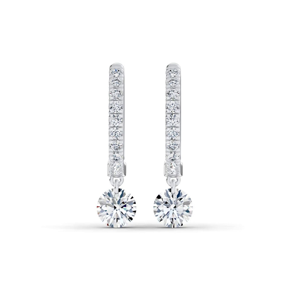 360 degree view of Floating Lab Diamond Pavé Drop Hoop Earrings