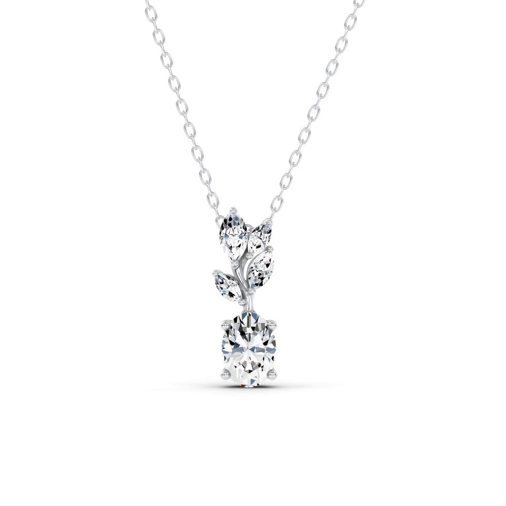 360 degree view of Hayden Curved Vine Oval Lab Diamond Silver Necklace