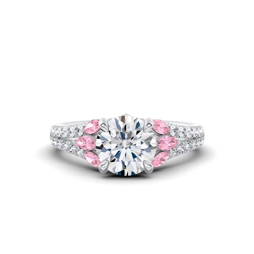 360 degree view of Blooming Marquise Lab Pink Sapphire Pavé Lab Engagement Ring by Christian Siriano