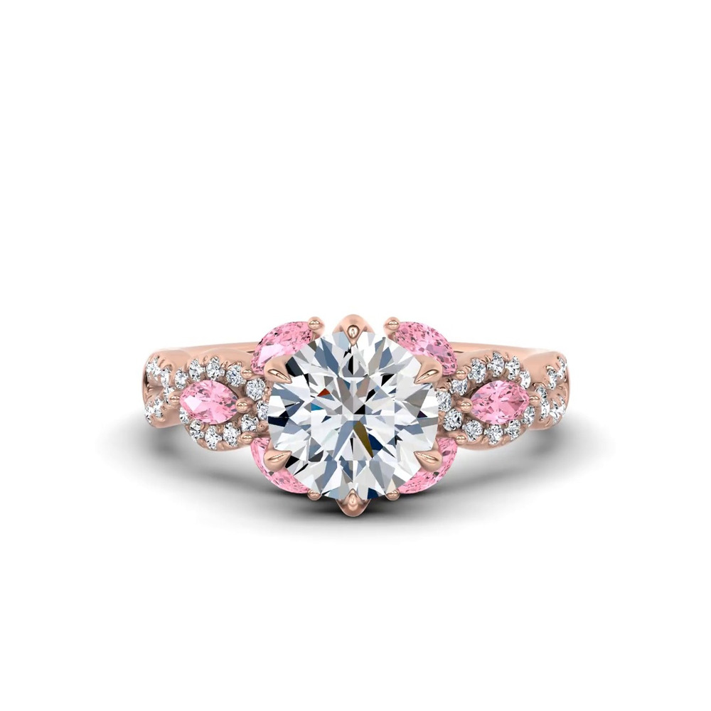 360 degree view of Valora Pavé Vine Lab Pink Sapphire Engagement Ring by Christian Siriano