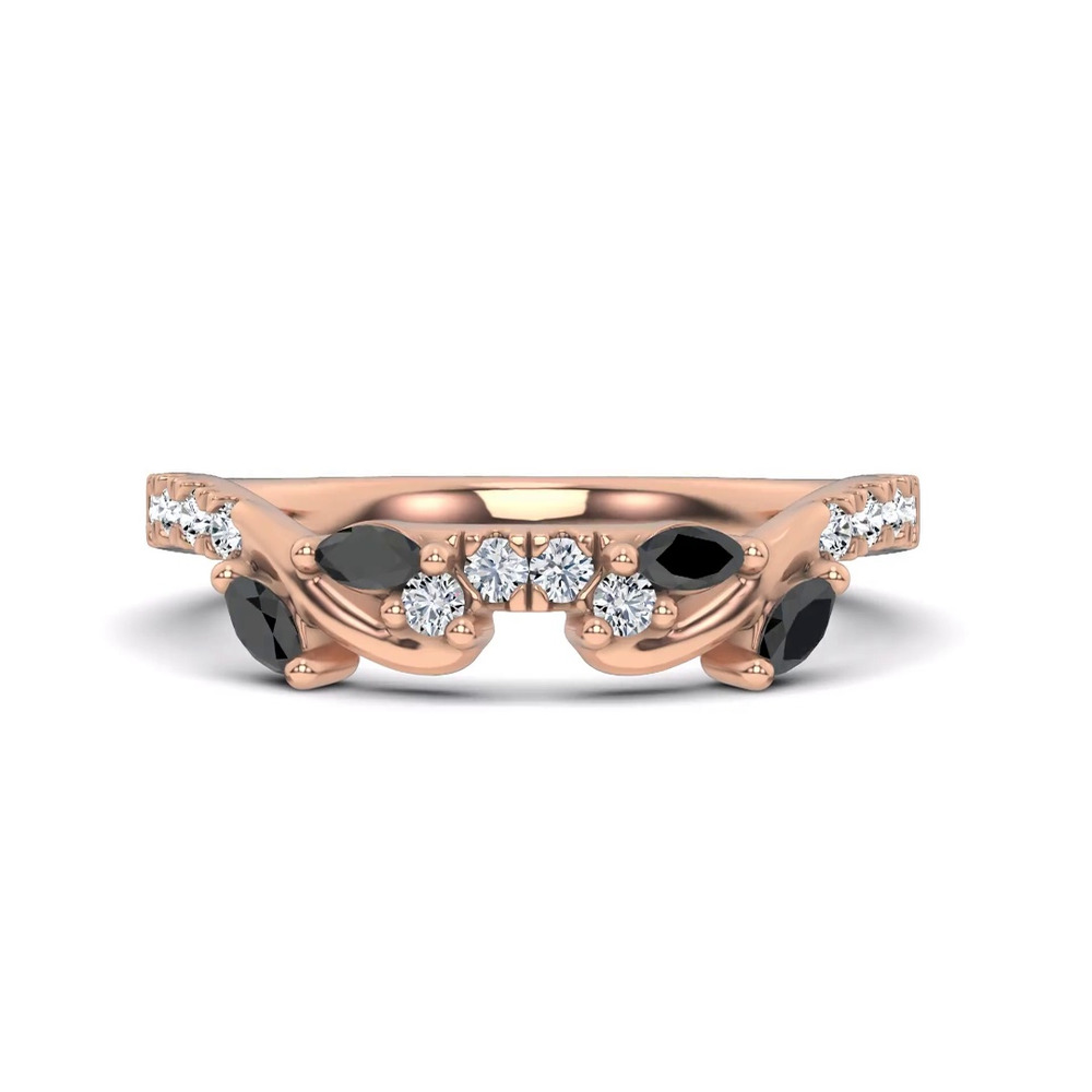360 degree view of Hayden Curved Vine Black And White Diamond Band