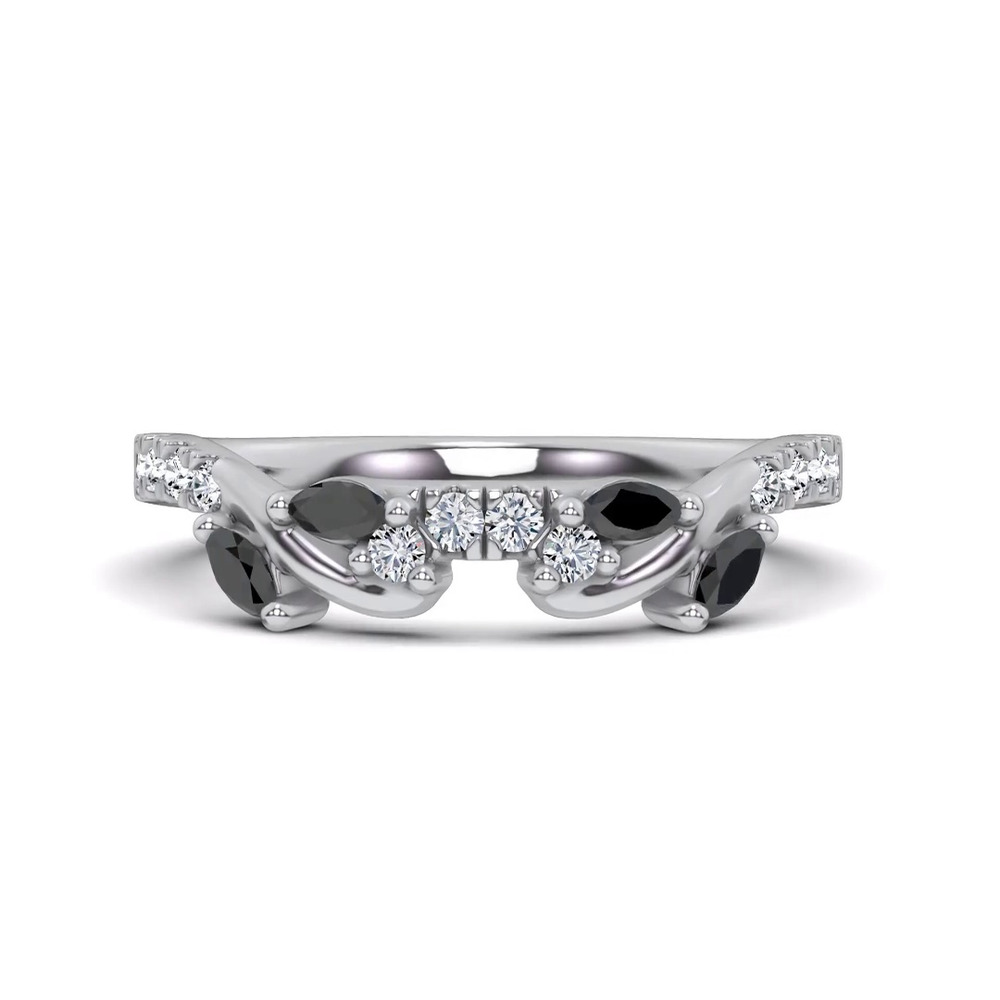 360 degree view of Hayden Curved Vine Black And White Diamond Band