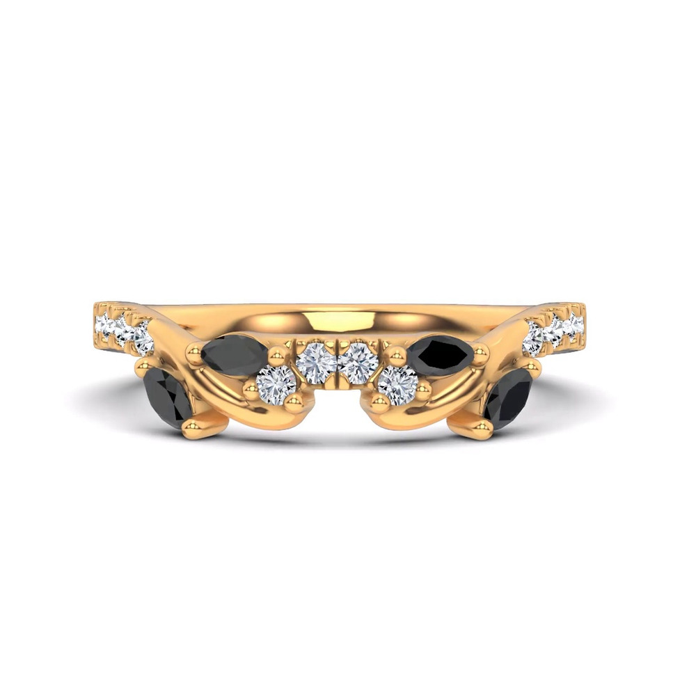 360 degree view of Hayden Curved Vine Black And White Diamond Band