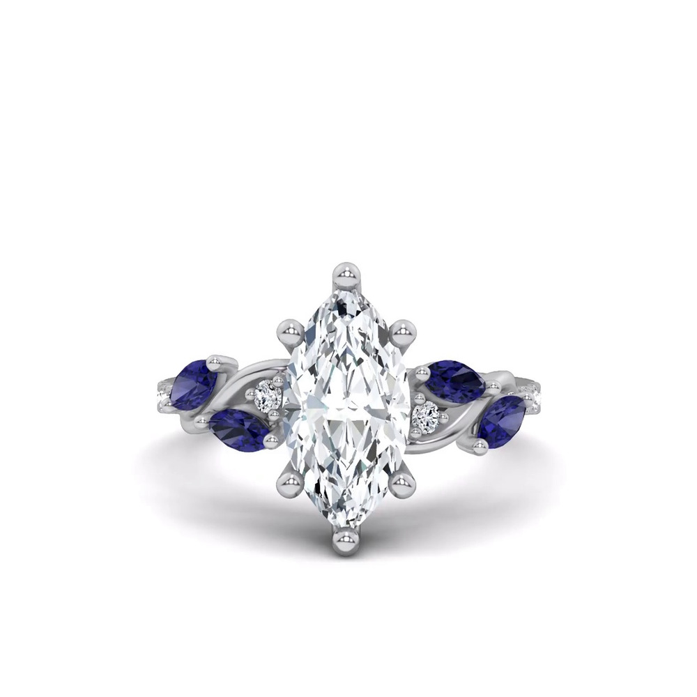 360 degree view of Hayden Curved Vine Sapphire And Lab Diamond Engagement Ring