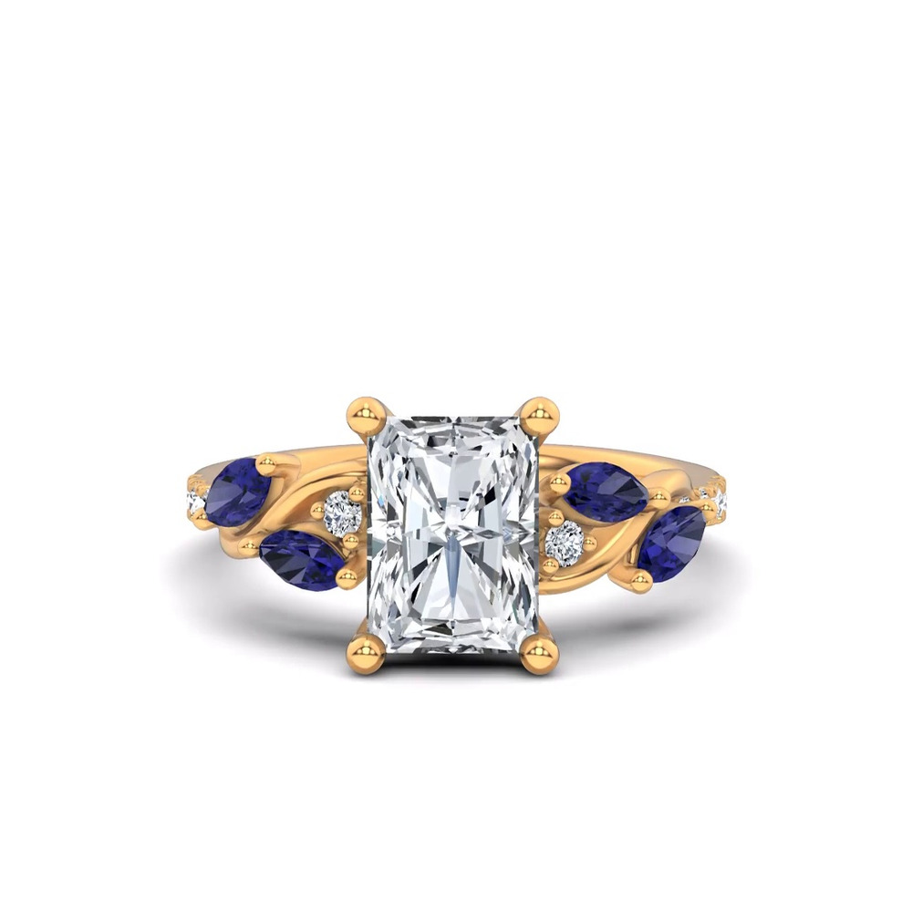 360 degree view of Hayden Curved Vine Sapphire And Lab Diamond Engagement Ring