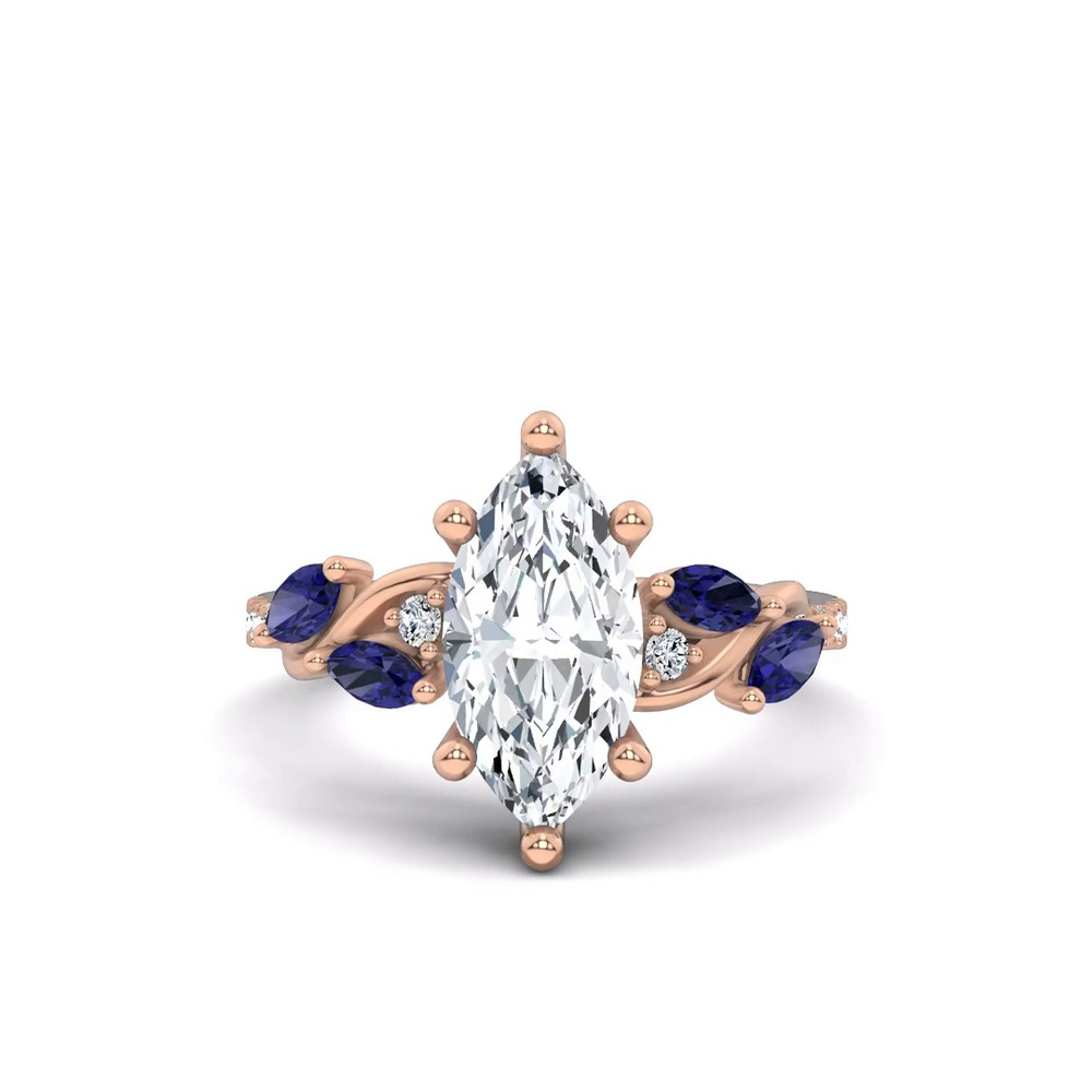 360 degree view of Hayden Curved Vine Sapphire And Lab Diamond Engagement Ring