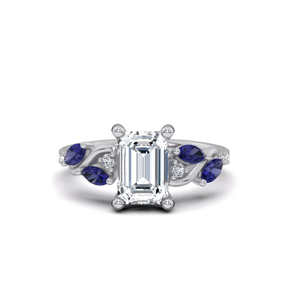 360 degree view of Hayden Curved Vine Sapphire And Lab Diamond Engagement Ring