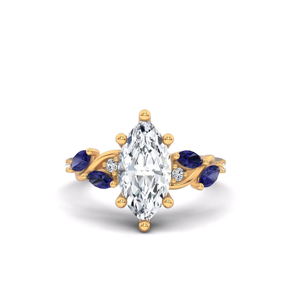 360 degree view of Hayden Curved Vine Sapphire And Lab Diamond Engagement Ring