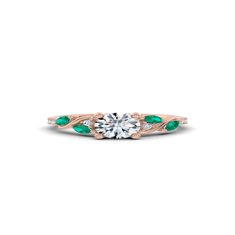 360 degree view of Hayden Curved Vine Lab Emerald And Diamond Engagement Ring