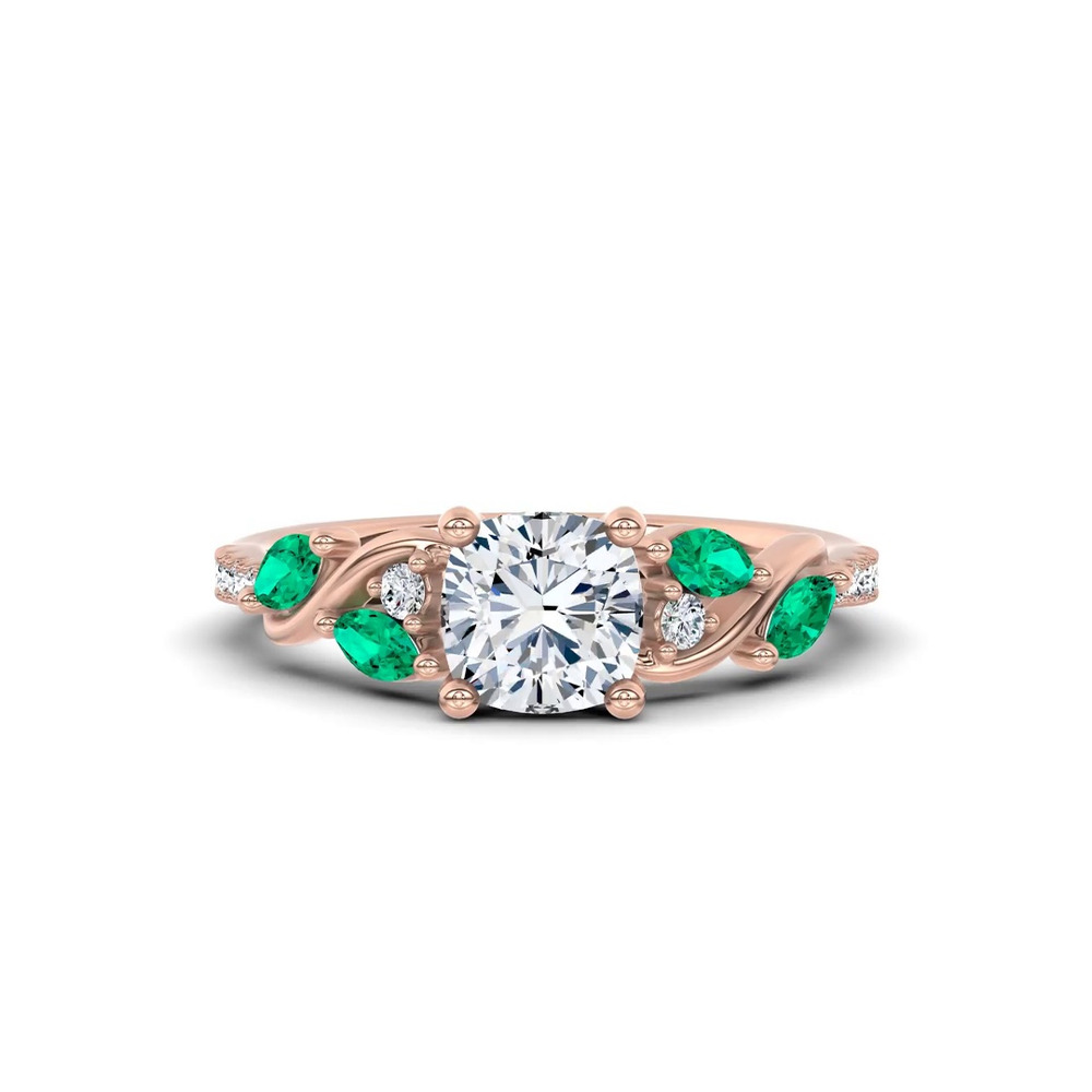 360 degree view of Hayden Curved Vine Lab Emerald And Diamond Engagement Ring