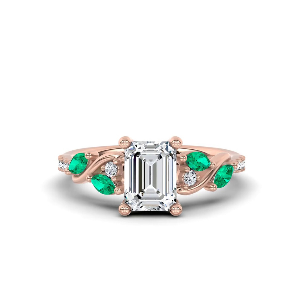 360 degree view of Hayden Curved Vine Lab Emerald And Diamond Engagement Ring