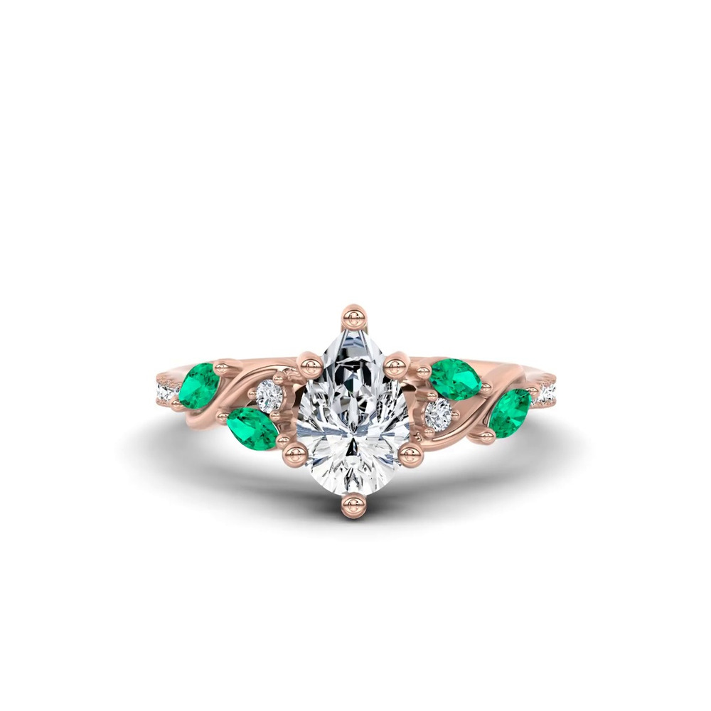 360 degree view of Hayden Curved Vine Lab Emerald And Diamond Engagement Ring