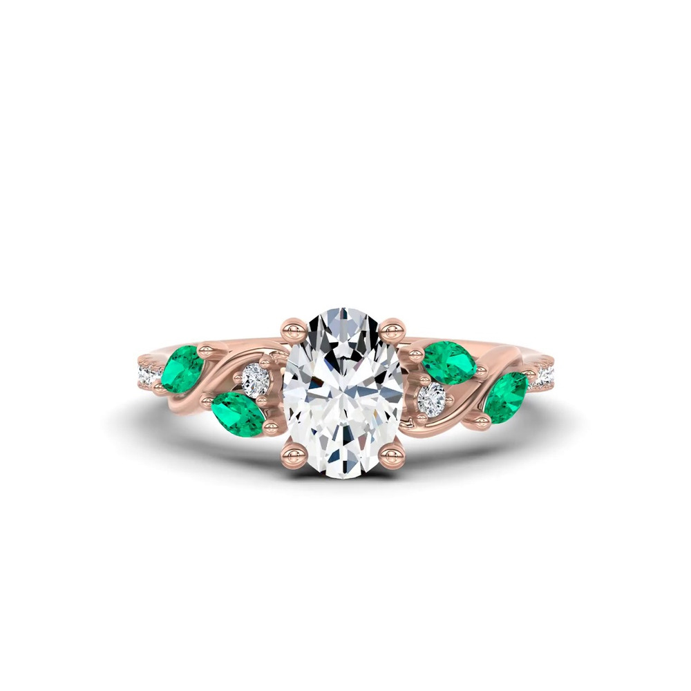 360 degree view of Hayden Curved Vine Lab Emerald And Diamond Engagement Ring