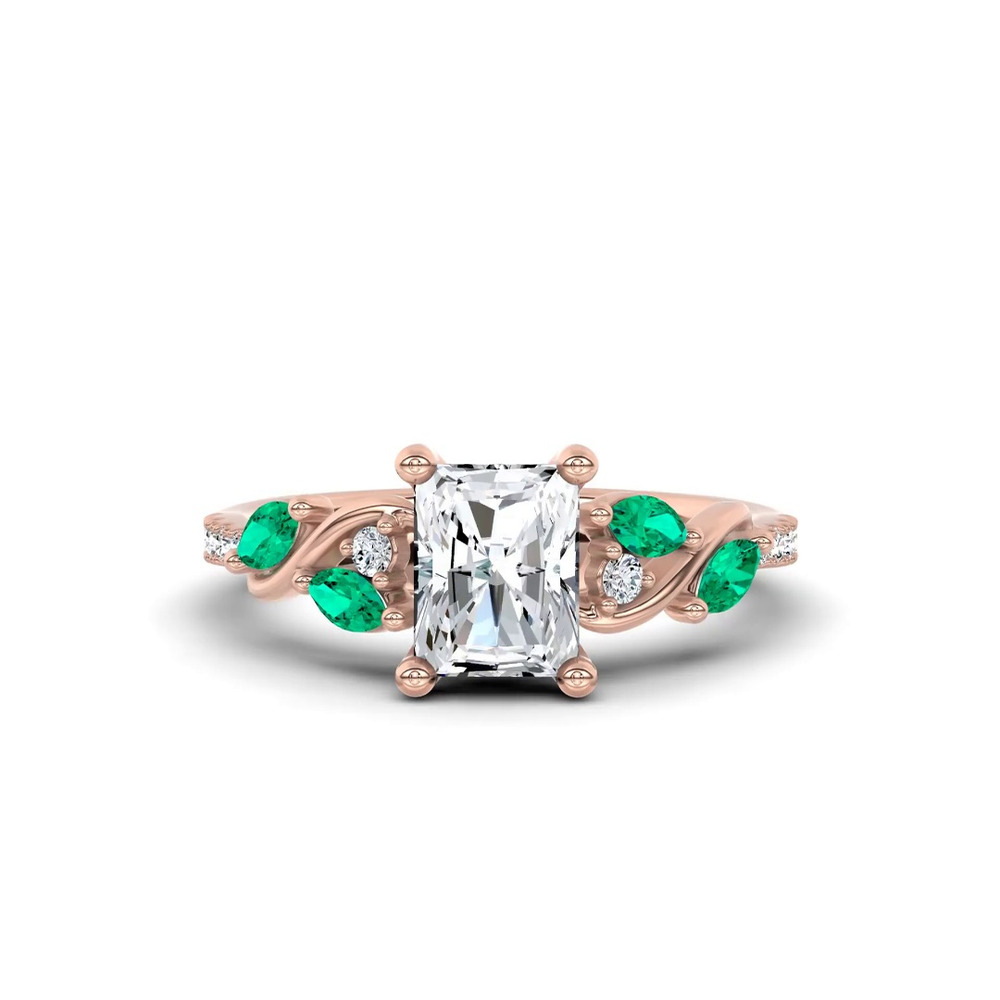 360 degree view of Hayden Curved Vine Lab Emerald And Diamond Engagement Ring