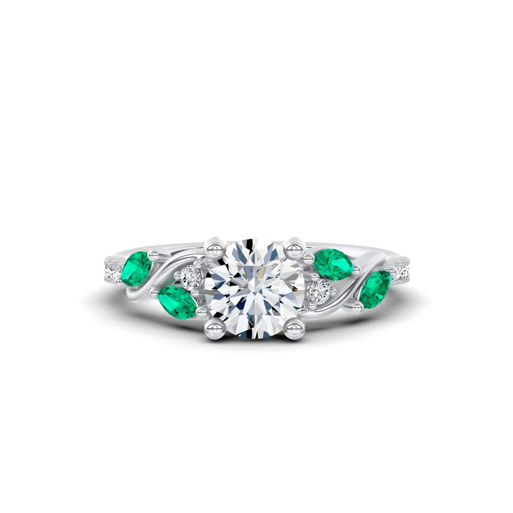360 degree view of Hayden Curved Vine Lab Emerald And Diamond Engagement Ring