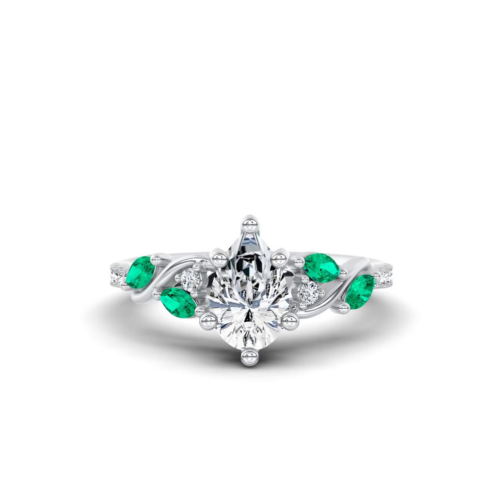 360 degree view of Hayden Curved Vine Lab Emerald And Diamond Engagement Ring