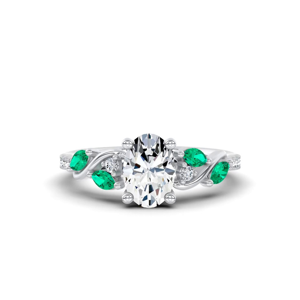 360 degree view of Hayden Curved Vine Lab Emerald And Diamond Engagement Ring