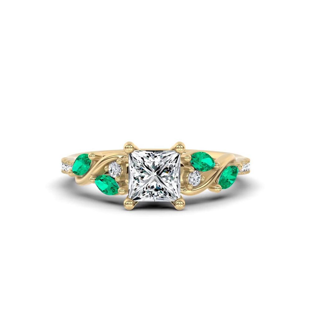 360 degree view of Hayden Curved Vine Lab Emerald And Diamond Engagement Ring