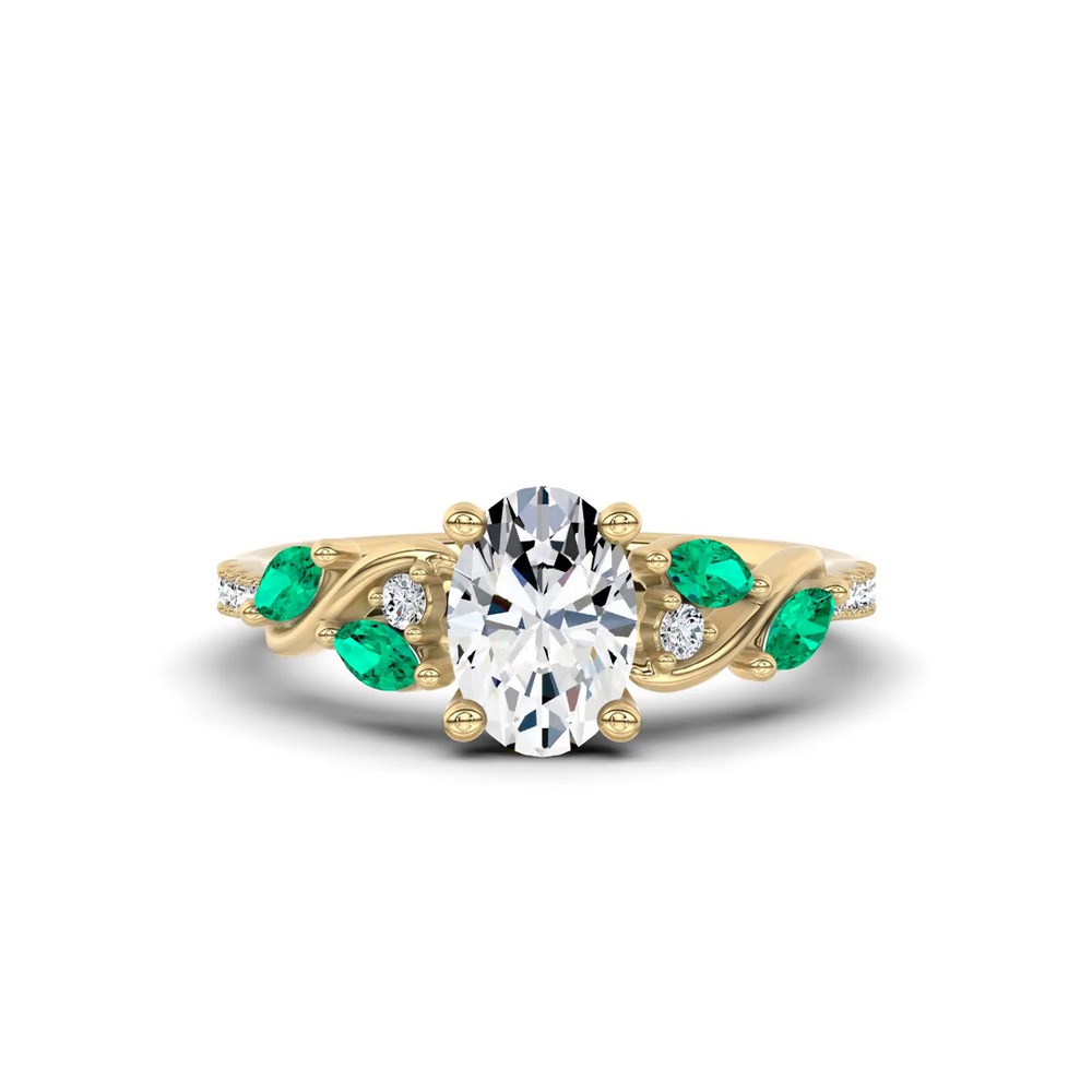 360 degree view of Hayden Curved Vine Lab Emerald And Diamond Engagement Ring