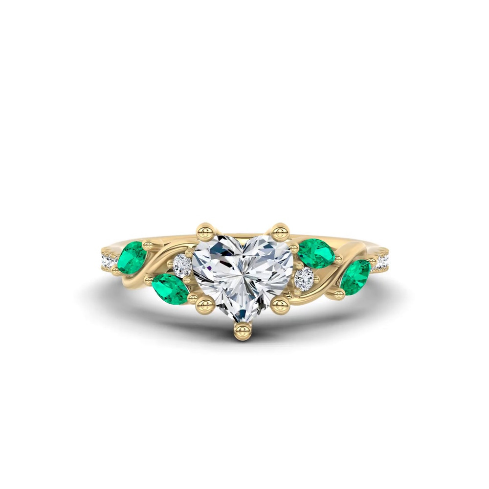 360 degree view of Hayden Curved Vine Lab Emerald And Diamond Engagement Ring