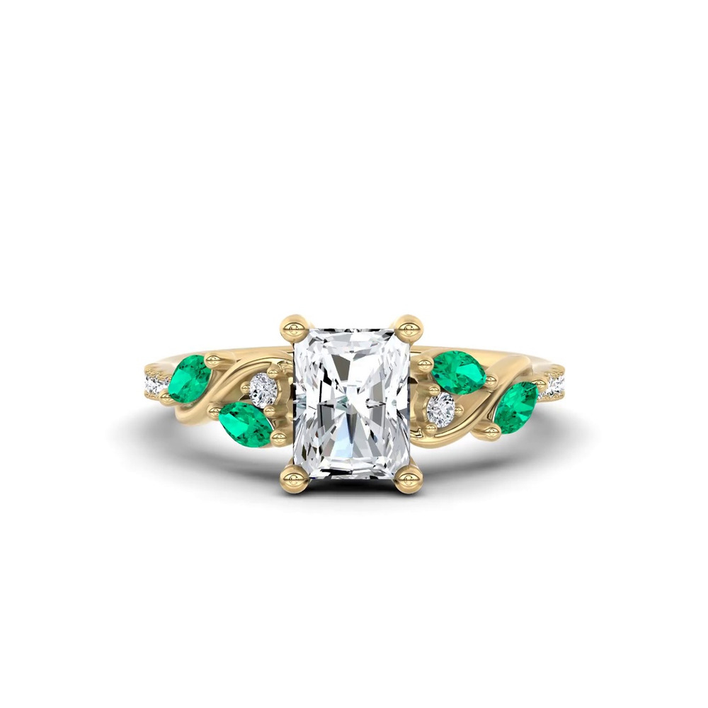 360 degree view of Hayden Curved Vine Lab Emerald And Diamond Engagement Ring