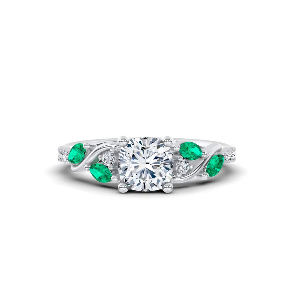 360 degree view of Hayden Curved Vine Lab Emerald And Diamond Engagement Ring