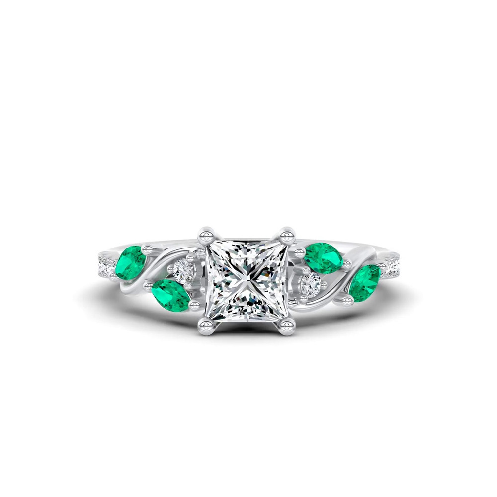 360 degree view of Hayden Curved Vine Lab Emerald And Diamond Engagement Ring