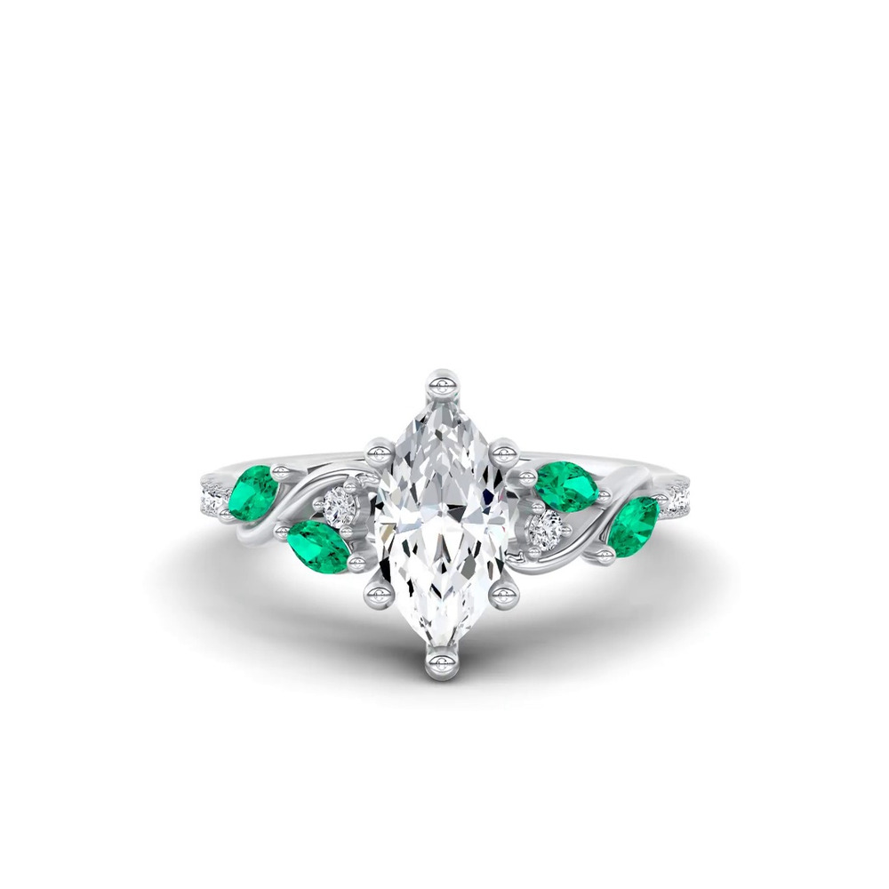 360 degree view of Hayden Curved Vine Lab Emerald And Diamond Engagement Ring