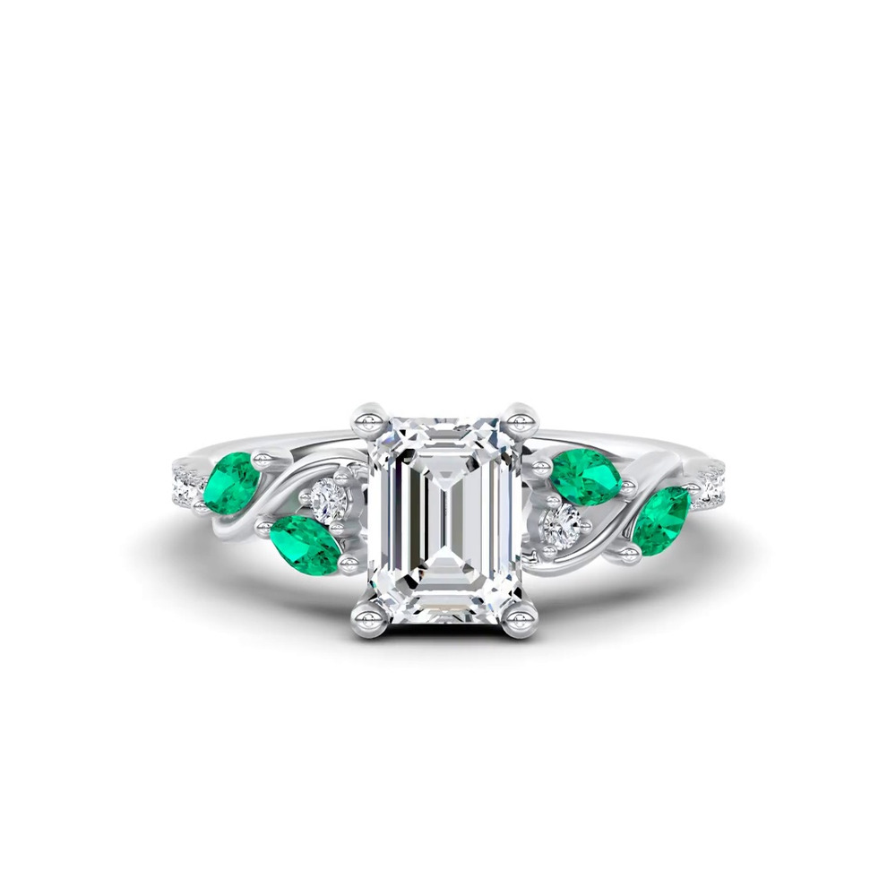 360 degree view of Hayden Curved Vine Lab Emerald And Diamond Engagement Ring