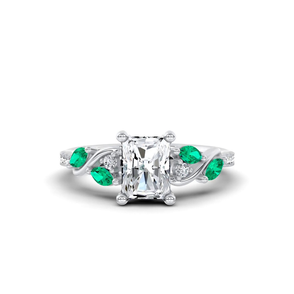 360 degree view of Hayden Curved Vine Lab Emerald And Diamond Engagement Ring