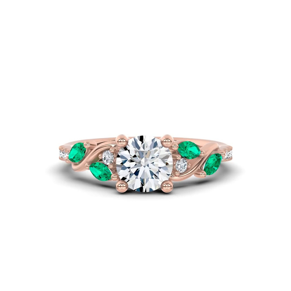 360 degree view of Hayden Curved Vine Lab Emerald And Diamond Engagement Ring