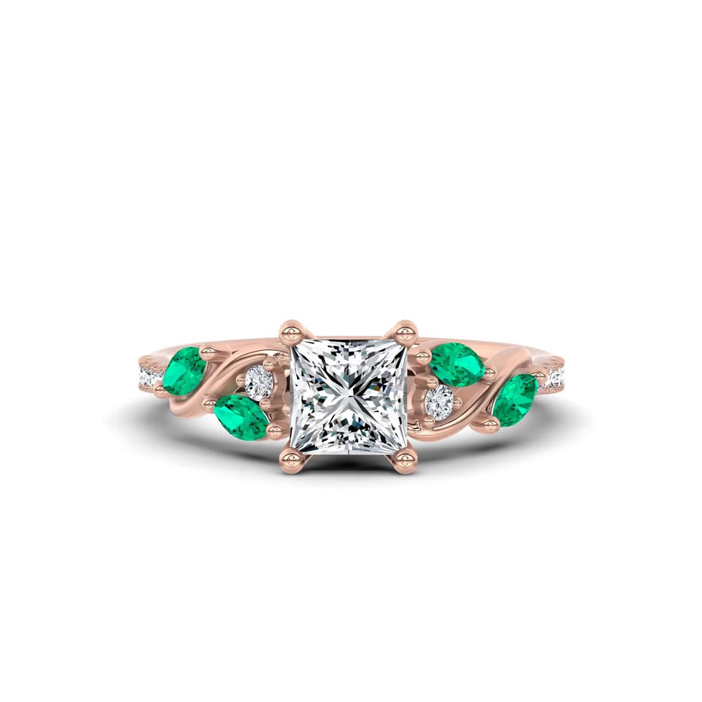 360 degree view of Hayden Curved Vine Lab Emerald And Diamond Engagement Ring