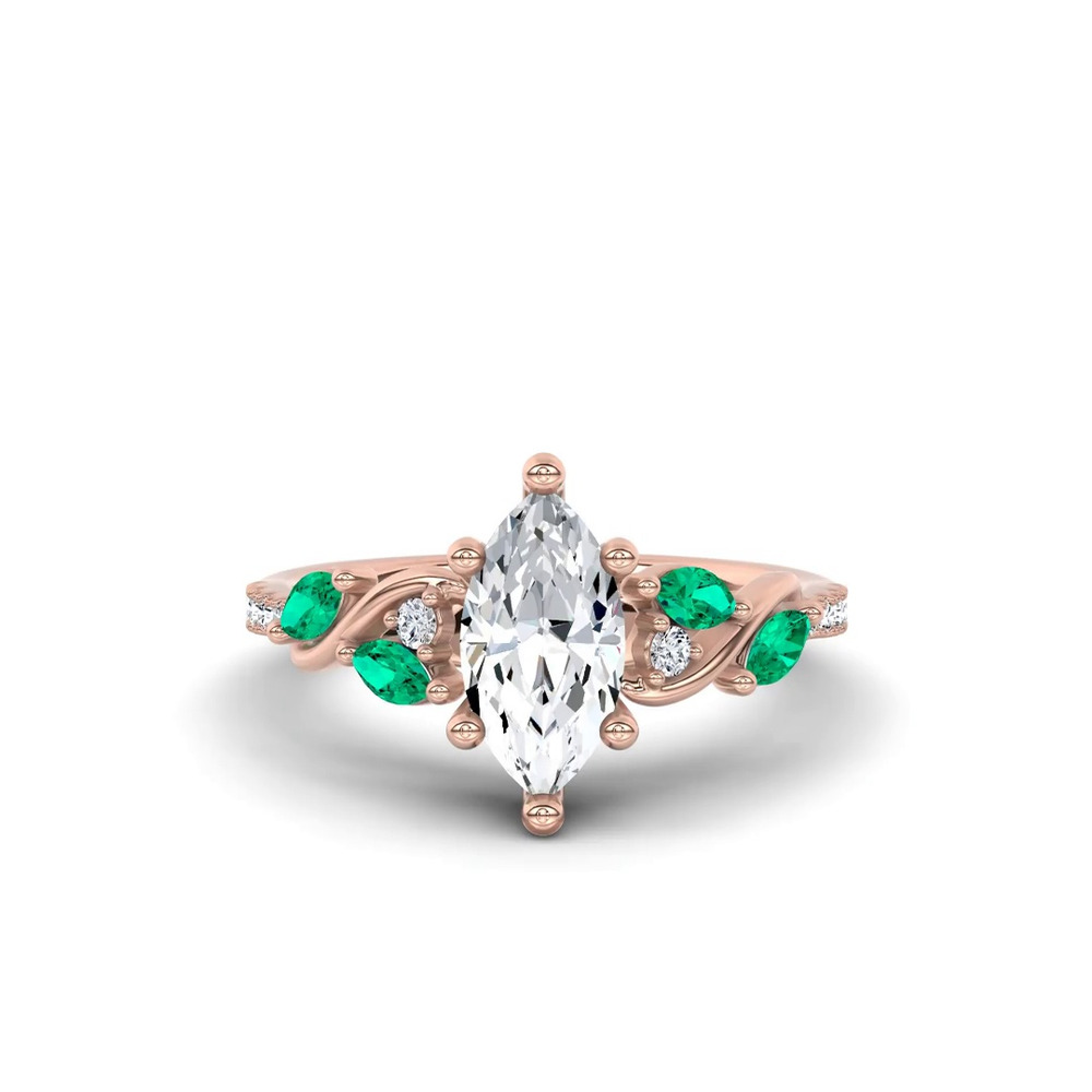 360 degree view of Hayden Curved Vine Lab Emerald And Diamond Engagement Ring