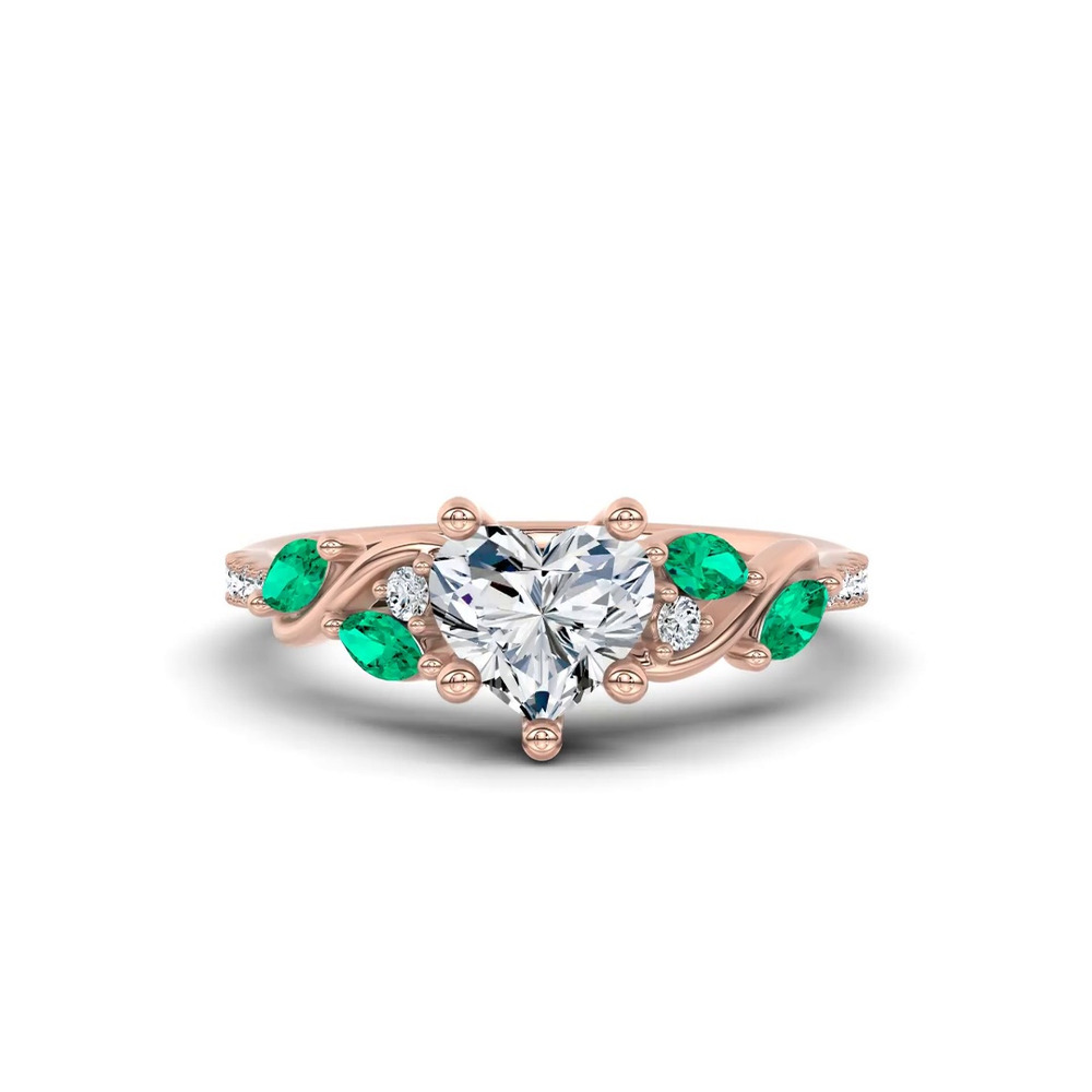 360 degree view of Hayden Curved Vine Lab Emerald And Diamond Engagement Ring