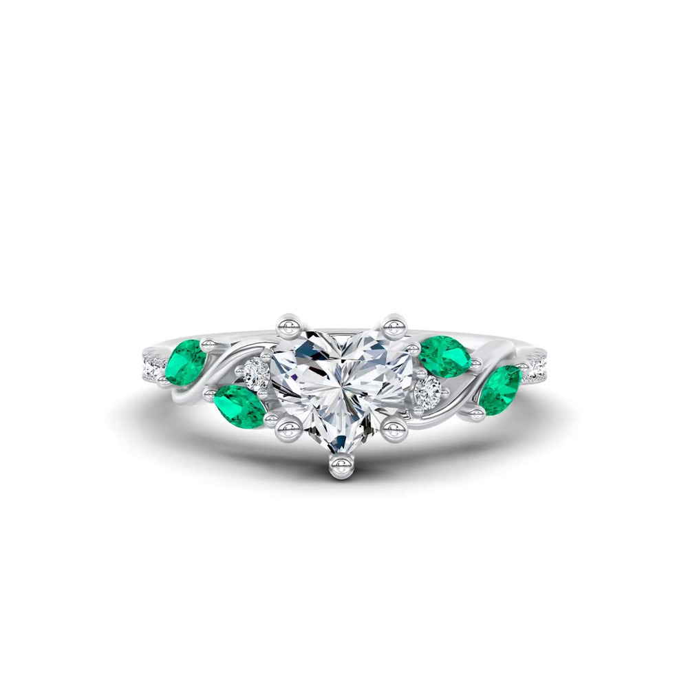 360 degree view of Hayden Curved Vine Lab Emerald And Diamond Engagement Ring