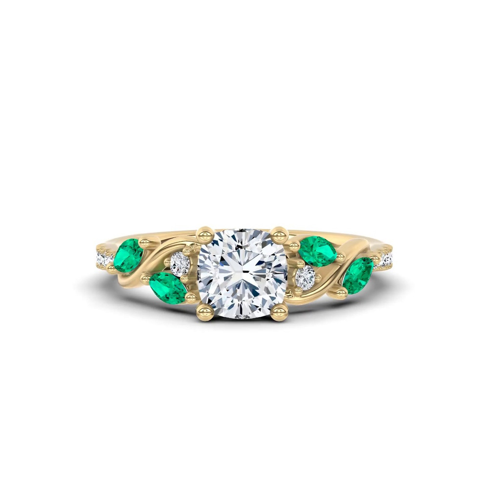 360 degree view of Hayden Curved Vine Lab Emerald And Diamond Engagement Ring