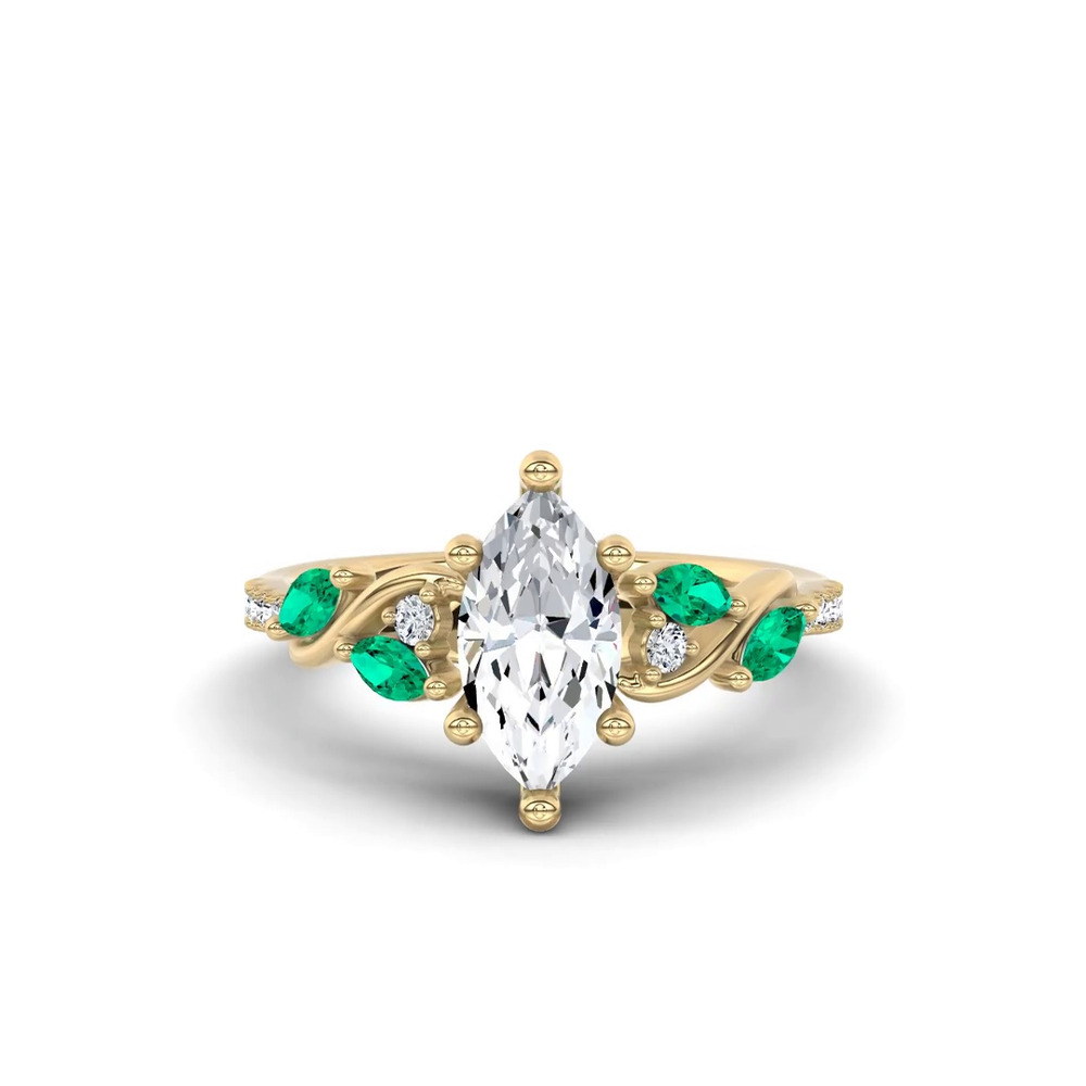 360 degree view of Hayden Curved Vine Lab Emerald And Diamond Engagement Ring